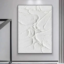 3D White oil painting Hand-Painted Thick Texture Oil Painting Beige White Painting On Canvas Abstract Textured oil painting for Wall Art painting for Living Room artwork