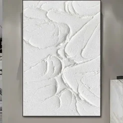 3D White oil painting Hand-Painted Thick Texture Oil Painting Beige White Painting On Canvas Abstract Textured oil painting for Wall Art painting for Living Room artwork
