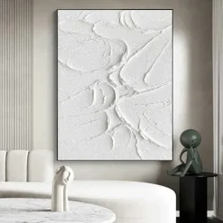 3D White oil painting Hand-Painted Thick Texture Oil Painting Beige White Painting On Canvas Abstract Textured oil painting for Wall Art painting for Living Room artwork