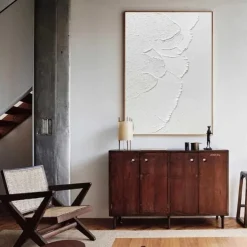 3D White oil painting Hand-Painted Thick Texture Oil Painting Beige White Painting On Canvas Abstract Textured oil painting for Wall Art painting for Living Room artwork