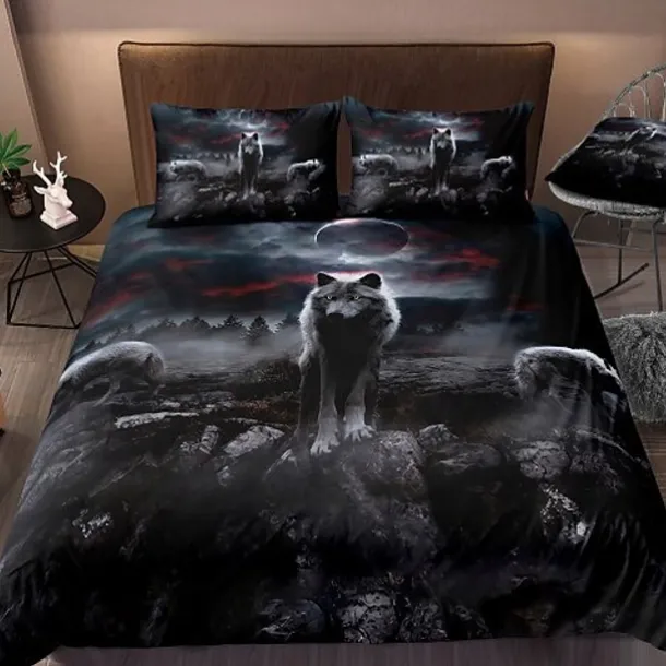 3D Wolf Print Duvet Cover Bedding Sets Comforter Cover with 1 Duvet Cover or Coverlet,1Sheet,2 Pillowcases for Double/Queen/King(1 Pillowcase for Twin/Single)