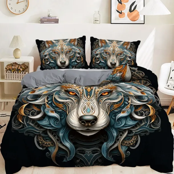 3D Wolf Print Duvet Cover Bedding Sets Comforter Cover with 1 Duvet Cover or Coverlet,1Sheet,2 Pillowcases for Double/Queen/King(1 Pillowcase for Twin/Single)