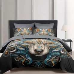 3D Wolf Print Duvet Cover Bedding Sets Comforter Cover with 1 Duvet Cover or Coverlet,1Sheet,2 Pillowcases for Double/Queen/King(1 Pillowcase for Twin/Single)
