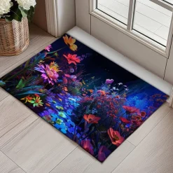 Dark Flowers Doormat Kitchen Mat Floor Mat Non-Slip Area Rug Oil Proof Rug Indoor Outdoor Mat Bedroom Decor Bathroom Mat Entrance Rug