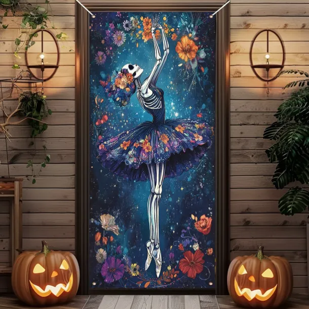 Day of the Dead Door Cover Outdoor Banners Skeleton Marigold Mexico Psychedelic Party Outdoor Shooting Backgrounds Front Door Wall Porch Decorations Wall Door Background