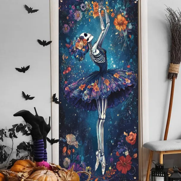 Day of the Dead Door Cover Outdoor Banners Skeleton Marigold Mexico Psychedelic Party Outdoor Shooting Backgrounds Front Door Wall Porch Decorations Wall Door Background