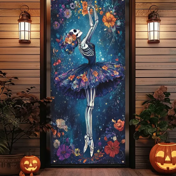 Day of the Dead Door Cover Outdoor Banners Skeleton Marigold Mexico Psychedelic Party Outdoor Shooting Backgrounds Front Door Wall Porch Decorations Wall Door Background