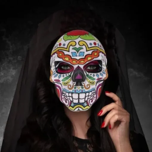 Day of The Dead Mask Sugar Skull Full Face Mask Mexican Masquerade Mask Fancy Dress Halloween Costume Accessory for Women Men Halloween Skeleton Decoration