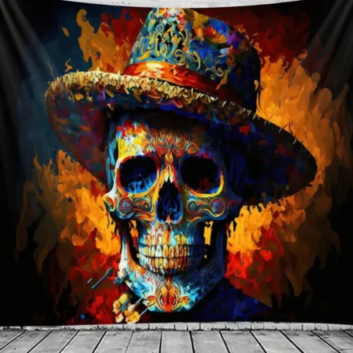 Day of the Dead Tapestry Banners Wall Hangings Skeleton Marigold Mexico Dark Punk Gothic Style Party Dorm Shooting Backgrounds Decorations Wall Door Background