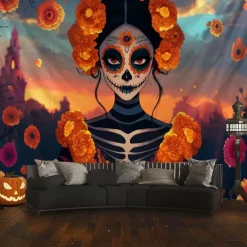 Day of the Dead Tapestry Banners Wall Hangings Skeleton Mexico Dark Punk Gothic Style Party Dorm Shooting Backgrounds Decorations Wall Door Background