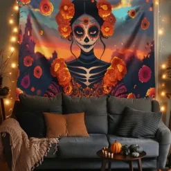Day of the Dead Tapestry Banners Wall Hangings Skeleton Mexico Dark Punk Gothic Style Party Dorm Shooting Backgrounds Decorations Wall Door Background