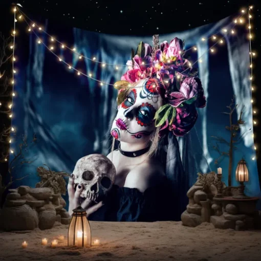Day of the Dead Tapestry Banners Wall Hangings Skeleton Mexico Dark Punk Gothic Style Party Dorm Shooting Backgrounds Decorations Wall Door Background