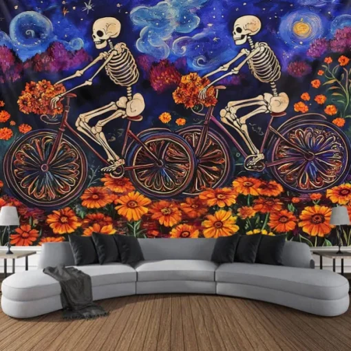 Day of the Dead Tapestry Banners Wall Hangings Skeleton Mexico Dark Punk Gothic Style Party Dorm Shooting Backgrounds Decorations Wall Door Background