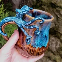Deep Blue Octopus Mug, Resin Coffee Cup with 3D Tentacle Design, Nautical Themed Drinkware, Unique Gift for Ocean Lovers & Home Decor