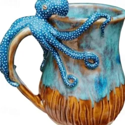 Deep Blue Octopus Mug, Resin Coffee Cup with 3D Tentacle Design, Nautical Themed Drinkware, Unique Gift for Ocean Lovers & Home Decor