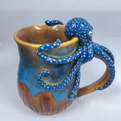 Deep Blue Octopus Mug, Resin Coffee Cup with 3D Tentacle Design, Nautical Themed Drinkware, Unique Gift for Ocean Lovers & Home Decor
