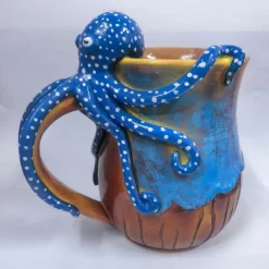 Deep Blue Octopus Mug, Resin Coffee Cup with 3D Tentacle Design, Nautical Themed Drinkware, Unique Gift for Ocean Lovers & Home Decor