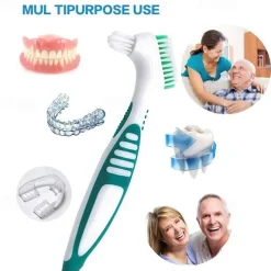 Denture Toothbrush For Adults, Denture Cleaning Brush, Hard Denture Brush Oral Care Double-Sided Toothbrush, Specially Designed To Thorough Cleaning Dentures & Bridges