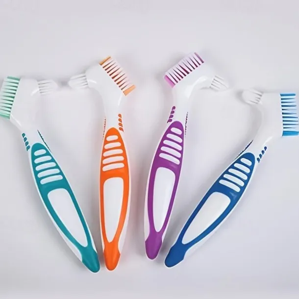 Denture Toothbrush For Adults, Denture Cleaning Brush, Hard Denture Brush Oral Care Double-Sided Toothbrush, Specially Designed To Thorough Cleaning Dentures & Bridges
