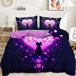 Designer Cat Heart Pet Portrait Pattern Duvet Cover Set Comforter Set Soft 3-Piece Luxury Cotton Bedding Set Home Decor Gift King Queen Duvet Cover