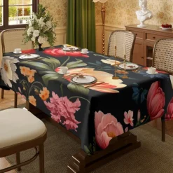 Designer Table Cloths multiple sizes Decorative Washable Rectangle Tablecloth Table Cloth for Gifts, Dining, Kitchen, Parties & Camping,Vintage Floral Pattern