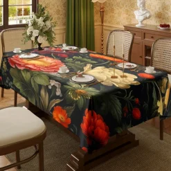 Designer Table Cloths multiple sizes Decorative Washable Rectangle Tablecloth Table Cloth for Gifts, Dining, Kitchen, Parties & Camping,Vintage Floral Pattern