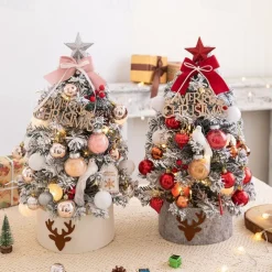 Desktop Mini Christmas Tree Set 60cm Pink Illuminated Christmas Tree Flocking Christmas Decoration