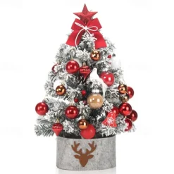 Desktop Mini Christmas Tree Set 60cm Pink Illuminated Christmas Tree Flocking Christmas Decoration