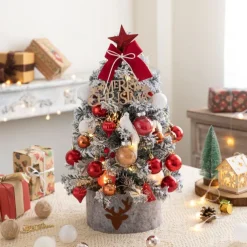 Desktop Mini Christmas Tree Set 60cm Pink Illuminated Christmas Tree Flocking Christmas Decoration