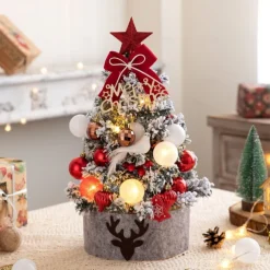 Desktop Mini Christmas Tree Set 60cm Pink Illuminated Christmas Tree Flocking Christmas Decoration