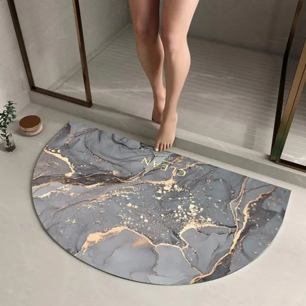 Diatomaceous Earth Bath Mat Semicircle Marble Super Absorbent Toilet Door Quick-Drying Foot Mat Entry Door Mat Non-Slip Mat