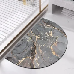 Diatomaceous Earth Bath Mat Semicircle Marble Super Absorbent Toilet Door Quick-Drying Foot Mat Entry Door Mat Non-Slip Mat