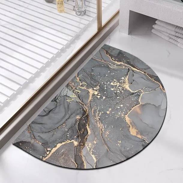 Diatomaceous Earth Bath Mat Semicircle Marble Super Absorbent Toilet Door Quick-Drying Foot Mat Entry Door Mat Non-Slip Mat
