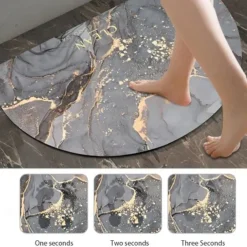 Diatomaceous Earth Bath Mat Semicircle Marble Super Absorbent Toilet Door Quick-Drying Foot Mat Entry Door Mat Non-Slip Mat