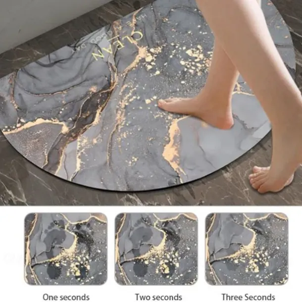 Diatomaceous Earth Bath Mat Semicircle Marble Super Absorbent Toilet Door Quick-Drying Foot Mat Entry Door Mat Non-Slip Mat