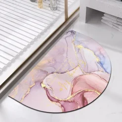 Diatomaceous Earth Bath Mat Semicircle Marble Super Absorbent Toilet Door Quick-Drying Foot Mat Entry Door Mat Non-Slip Mat
