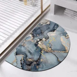 Diatomaceous Earth Bath Mat Semicircle Marble Super Absorbent Toilet Door Quick-Drying Foot Mat Entry Door Mat Non-Slip Mat