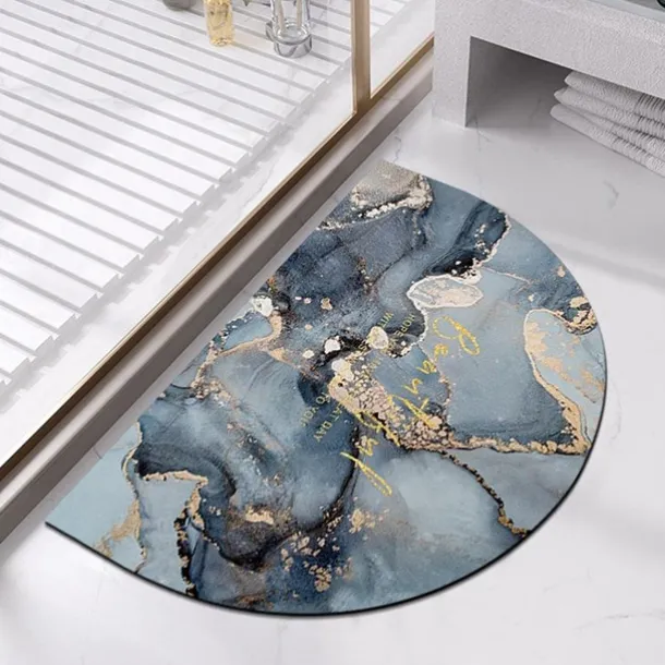 Diatomaceous Earth Bath Mat Semicircle Marble Super Absorbent Toilet Door Quick-Drying Foot Mat Entry Door Mat Non-Slip Mat