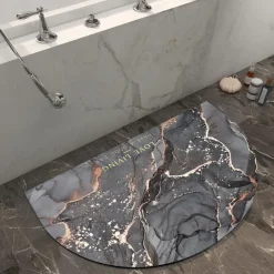 Diatomaceous Earth Bath Mat Semicircle Marble Super Absorbent Toilet Door Quick-Drying Foot Mat Entry Door Mat Non-Slip Mat