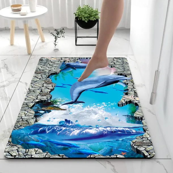 Diatomaceous Earth Bath Mat 3D Seaworld Super Absorbent Bathroom Rug Door Mat New Design