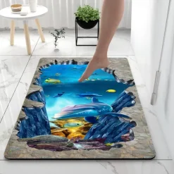 Diatomaceous Earth Bath Mat 3D Seaworld Super Absorbent Bathroom Rug Door Mat New Design