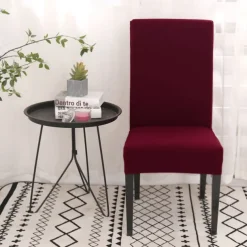 Dining Chair Cover Burgundy Stretch Chair Seat Slipcover Elastic Chair Protector For Dining Party Hotel Wedding Soft Washable