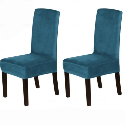 Dining Chair Cover Stretch Chair Seat Slipcover Velvet Soft Plain Solid Color Durable Washable Furniture Protector For Dining Room Party