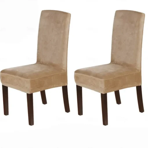 Dining Chair Cover Stretch Chair Seat Slipcover Velvet Soft Plain Solid Color Durable Washable Furniture Protector For Dining Room Party