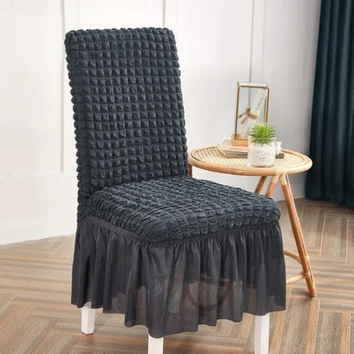 Dining Chair Covers, Stretch Chair Cover Removable Washable Chair Slipcover Dining Room Solid Color Little Plaid with Skirt Banquet Chair Covers Polyester