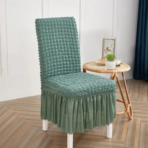 Dining Chair Covers, Stretch Chair Cover Removable Washable Chair Slipcover Dining Room Solid Color Little Plaid with Skirt Banquet Chair Covers Polyester
