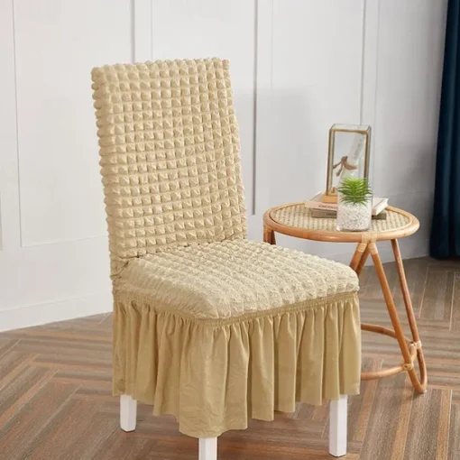 Dining Chair Covers, Stretch Chair Cover Removable Washable Chair Slipcover Dining Room Solid Color Little Plaid with Skirt Banquet Chair Covers Polyester