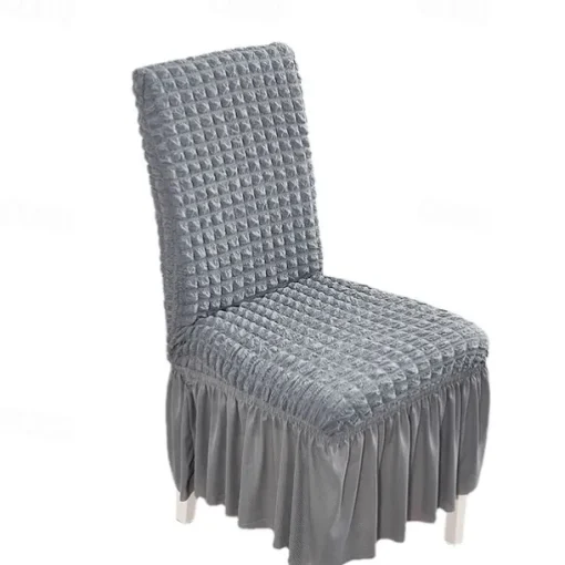 Dining Chair Covers, Stretch Chair Cover Removable Washable Chair Slipcover Dining Room Solid Color Little Plaid with Skirt Banquet Chair Covers Polyester