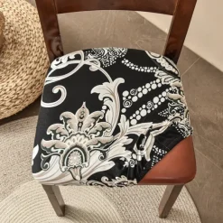 Dining Chair Seat Covers Stretch Printed Chair Seat Covers Set of 2 Removable Washable Upholstered Chair Seat Protector Cushion Slipcovers for Kitchen Office