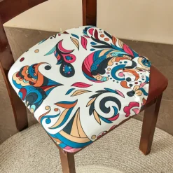 Dining Chair Seat Covers Stretch Printed Chair Seat Covers Set of 2 Removable Washable Upholstered Chair Seat Protector Cushion Slipcovers for Kitchen Office
